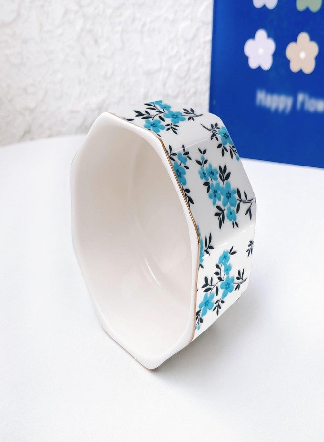 LEAZUL Ceramic Paper Clip Holder With Shiny Gold Line Marble Floral Paper Clip Dispenser for Desk Cute Flowers Paper Clip Organizer Office Binder Clip Holder Gift for Office (Teal Blue) - Image 3