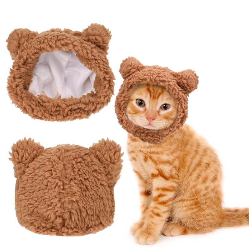 squishy Cat Hat, Dog Hat, Cat Costume Rabbit Ear Headwear for Christmas Cosplay, Soft Knit Warm Pet Accessory (Brown) - Image 1
