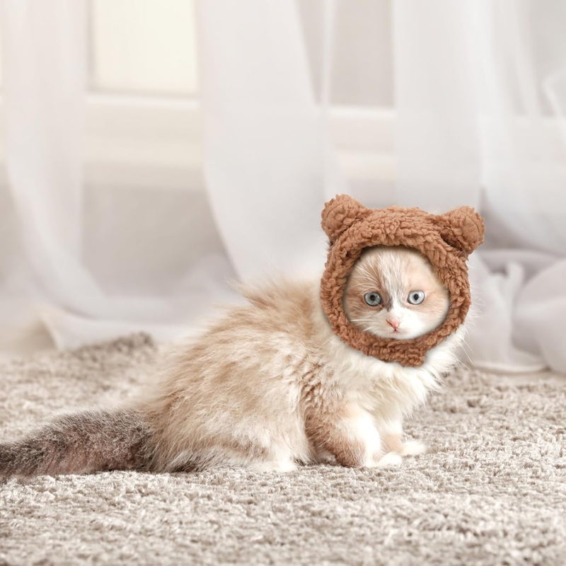 squishy Cat Hat, Dog Hat, Cat Costume Rabbit Ear Headwear for Christmas Cosplay, Soft Knit Warm Pet Accessory (Brown) - Image 4