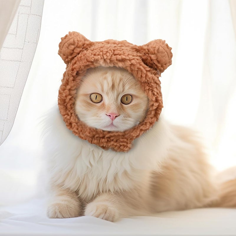 squishy Cat Hat, Dog Hat, Cat Costume Rabbit Ear Headwear for Christmas Cosplay, Soft Knit Warm Pet Accessory (Brown) - Image 3