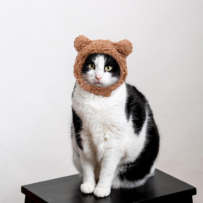 squishy Cat Hat, Dog Hat, Cat Costume Rabbit Ear Headwear for Christmas Cosplay, Soft Knit Warm Pet Accessory (Brown) - Image 5