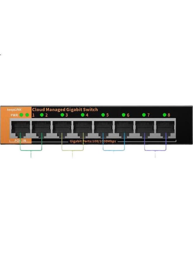 keepLiNK مفتاح كيبلينك Kp-9000 جيجابت 8 منافذ، إدارة سحابية ومراقبة، موزع كابل شبكة، هيكل معدني - Image 3