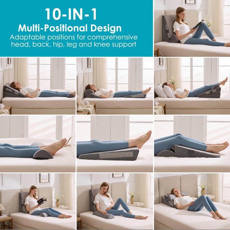 WGAKCED 3Pcs Wedge Pillow Set for After Surgery,Acid Reflux Relief, Adjustable Bed Wedge Pillows for Sleeping,Anti Snore, Memory Foam Triangle Pillow for Back&Neck&Shoulder Pain Relief, Grey - Image 4