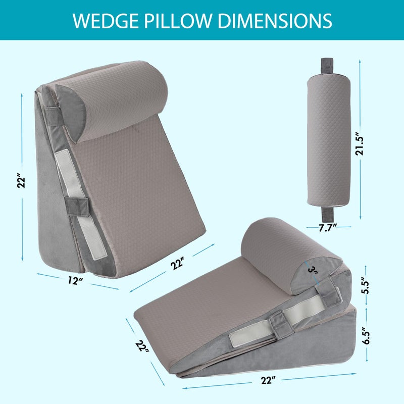 WGAKCED 3Pcs Wedge Pillow Set for After Surgery,Acid Reflux Relief, Adjustable Bed Wedge Pillows for Sleeping,Anti Snore, Memory Foam Triangle Pillow for Back&Neck&Shoulder Pain Relief, Grey - Image 2
