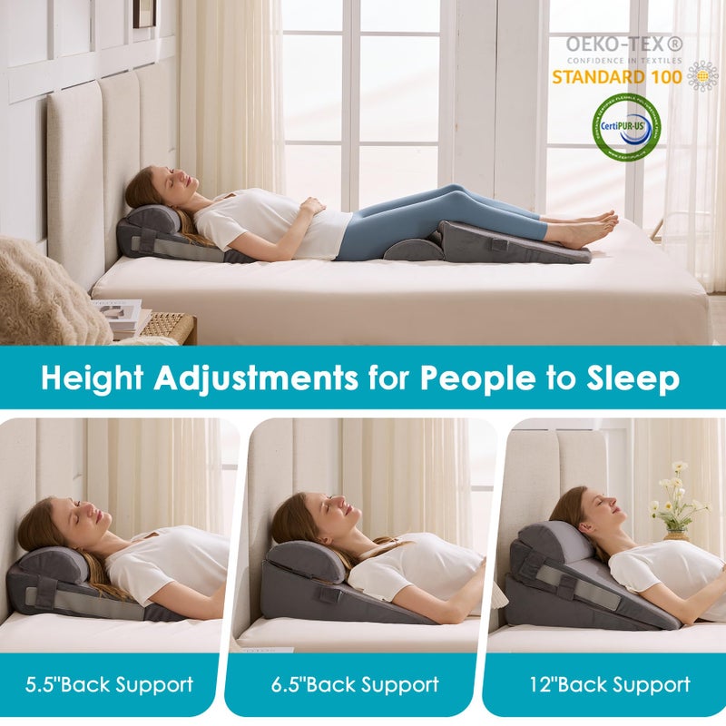 WGAKCED 3Pcs Wedge Pillow Set for After Surgery,Acid Reflux Relief, Adjustable Bed Wedge Pillows for Sleeping,Anti Snore, Memory Foam Triangle Pillow for Back&Neck&Shoulder Pain Relief, Grey - Image 3