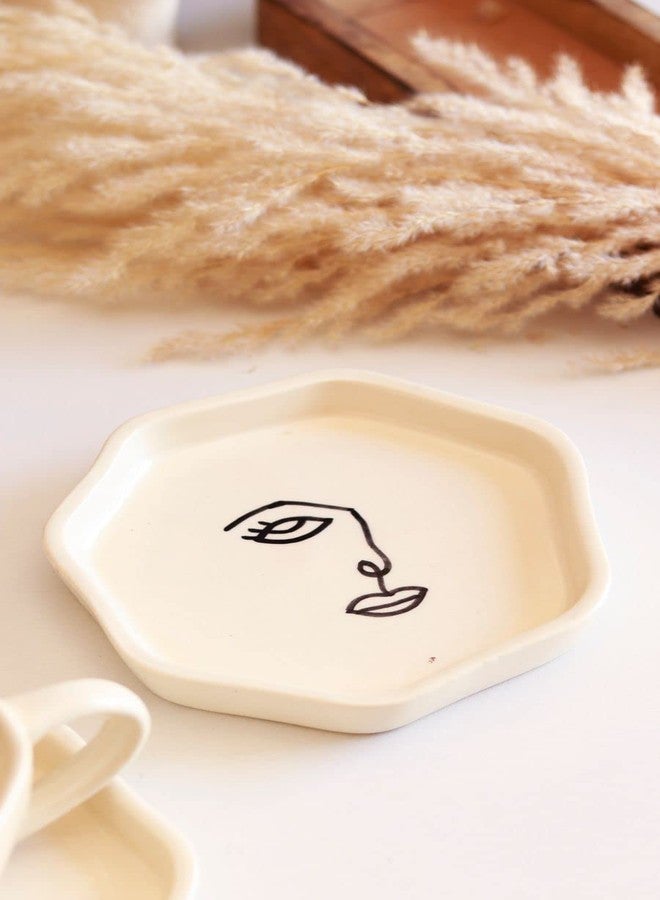 Craftribal Ceramic Hand Painted Abstract Trinket Tray/Jewellery Dish, 6.5 inches Diameter (White) - Image 2