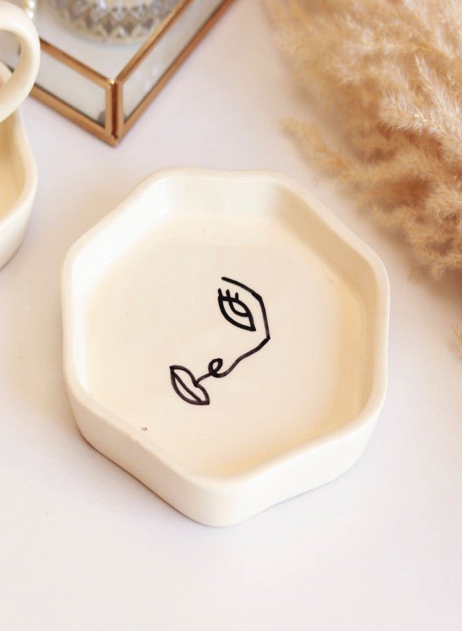 Craftribal Ceramic Hand Painted Abstract Trinket Tray/Jewellery Dish, 6.5 inches Diameter (White) - Image 3