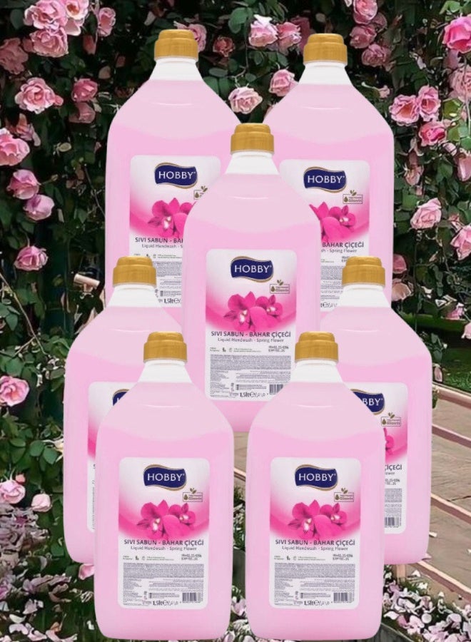 هوبي 7 قطع غسول اليدين السائل برائحة زهرة الربيع 1.5 لتر - Image 1