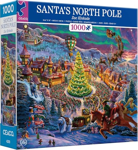 Ceaco Zac Kinkade Classic Christmas Santas North Pole 1000 Piece Jigsaw Puzzle - Image 1