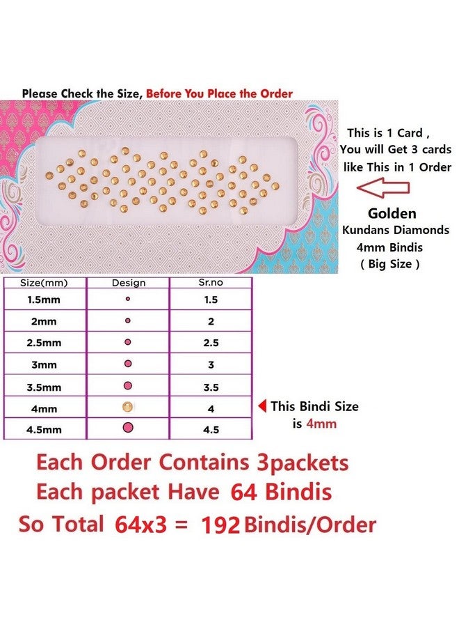 فاما ملصق بينديس كومكوم من حجر الكريستال الذهبي مقاس كبير من Fashions مجموعة Bindiya مستديرة كبيرة الحجم للنساء (عبوة من 3 أوراق مقاس كبير 4 مم) - Image 2