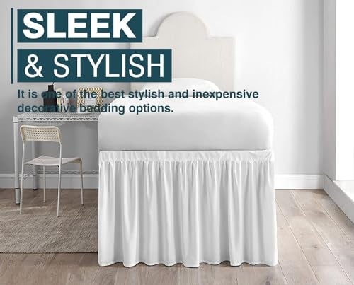 SKY BEDDINGS Dorm Room Bed Skirt - College Dorm Bed Skirt - Twin XL, Extra Long - 32 Inch Drop - 100% Microfiber - White - Image 2