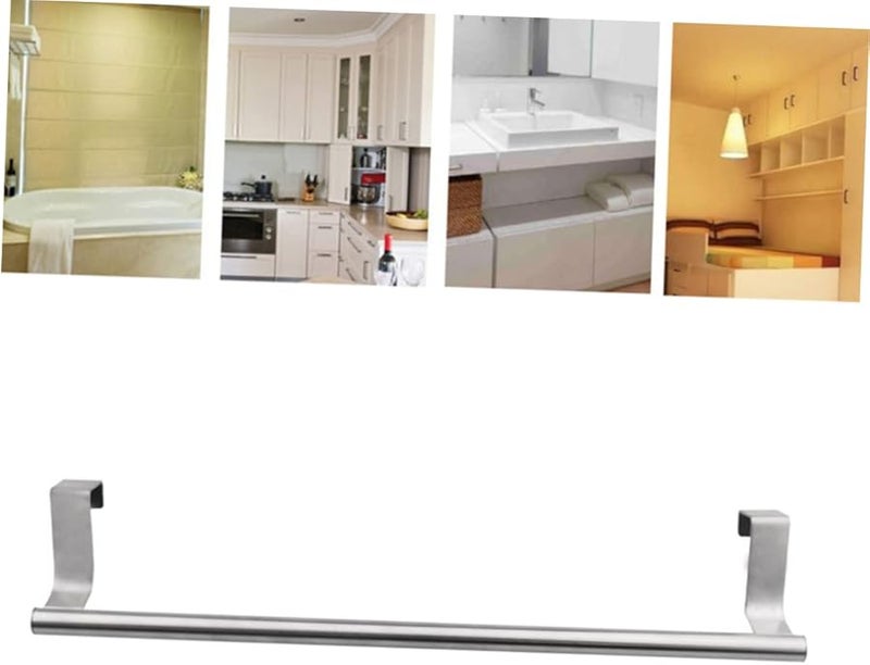 Stainless Steel Over Cabinet Door Towel Rack Single Bar Organizer For Kitchen Bathroom - Image 4