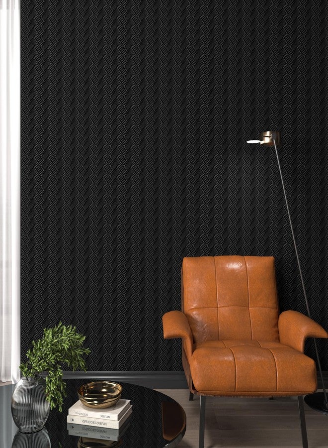 Decotalk Black Peel and Stick Wallpaper Textured Black Wallpaper for Bedroom17.7 x120 Weaving Grasscloth Wall Paper Textured Dark Contact Paper for Cabinets and Drawers - Image 5