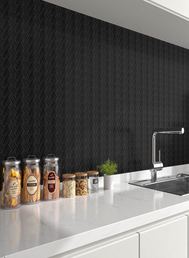 Decotalk Black Peel and Stick Wallpaper Textured Black Wallpaper for Bedroom17.7 x120 Weaving Grasscloth Wall Paper Textured Dark Contact Paper for Cabinets and Drawers - Image 2