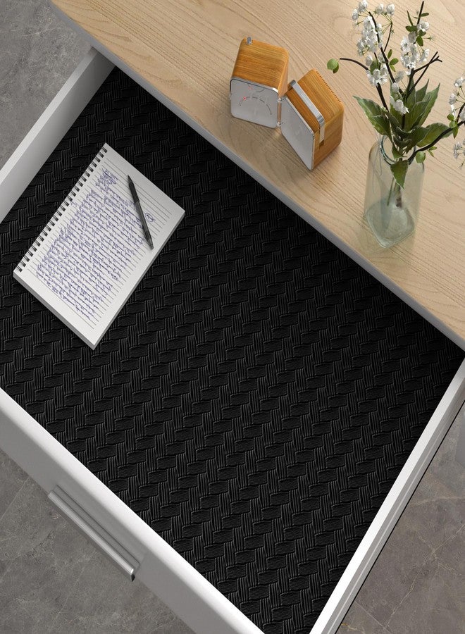 Decotalk Black Peel and Stick Wallpaper Textured Black Wallpaper for Bedroom17.7 x120 Weaving Grasscloth Wall Paper Textured Dark Contact Paper for Cabinets and Drawers - Image 3