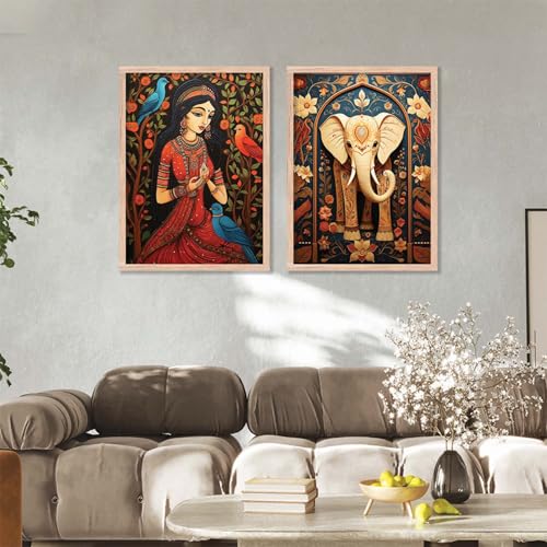 kotart - Madhubani Art Paintings with Frame for Home Decoration- Painting for Wall Decoration - Traditional Framed Painting for Living Room Bedroom Office Decor - Set of 2 (10X13 INCH, E) - Image 4