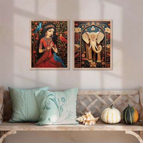 kotart - Madhubani Art Paintings with Frame for Home Decoration- Painting for Wall Decoration - Traditional Framed Painting for Living Room Bedroom Office Decor - Set of 2 (10X13 INCH, E) - Image 5