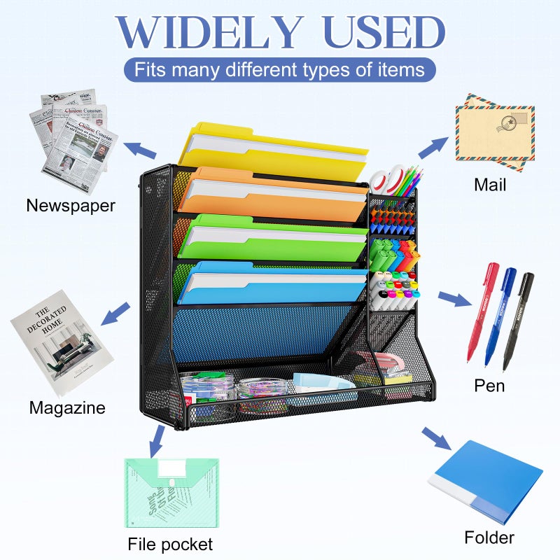 Jakyitvi Magnetic File Organizer 5-Tier, No Drilling Installation, Office Magnetic Paper Holder with R-shaped Tray, Wall Hanging File Organizer, Mail Organizer for Refrigerator & Whiteboard & File Cabinet - Image 5