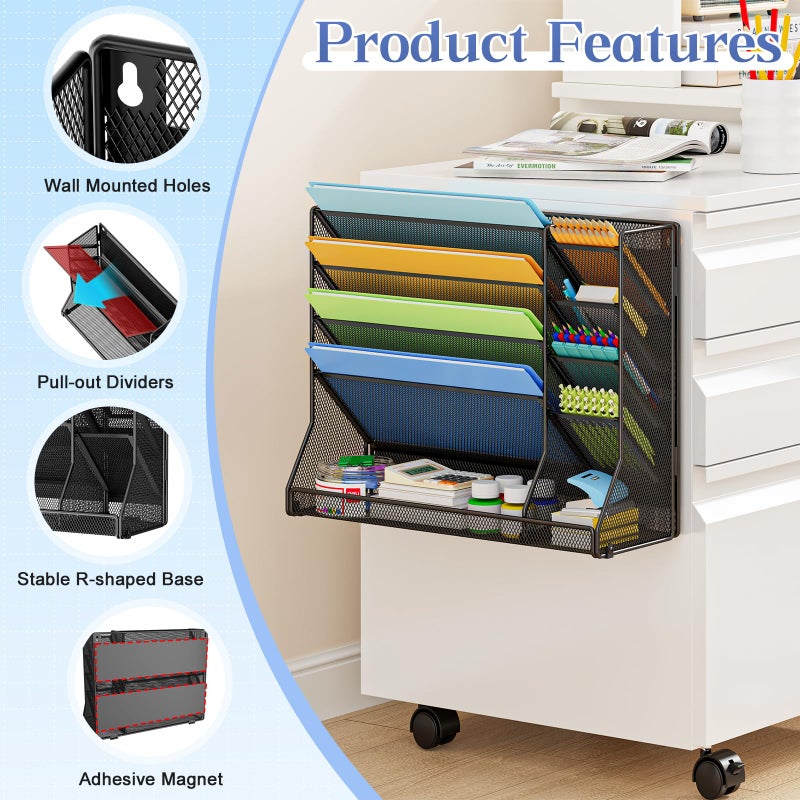 Jakyitvi Magnetic File Organizer 5-Tier, No Drilling Installation, Office Magnetic Paper Holder with R-shaped Tray, Wall Hanging File Organizer, Mail Organizer for Refrigerator & Whiteboard & File Cabinet - Image 2