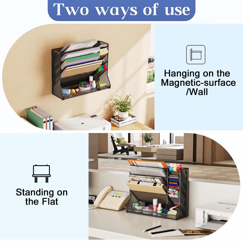 Jakyitvi Magnetic File Organizer 5-Tier, No Drilling Installation, Office Magnetic Paper Holder with R-shaped Tray, Wall Hanging File Organizer, Mail Organizer for Refrigerator & Whiteboard & File Cabinet - Image 3