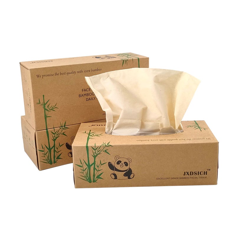 JXDSICH Bamboo Facial Tissuesï¼Œsoft nature bamboo facial tissue,100% virgin bamboo,Bulk carton of 8 boxes (100 Tissues per boxes,800 Tissues Total) | kraft paper Box, 3 Ply tissues - Image 2