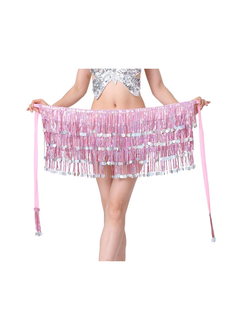 Luckam Womens Belly Dance Hip Scarf Tassel Skirt Fringe Wrap Rave Sequin for Costume Zumba Yoga Class Performance - Image 1
