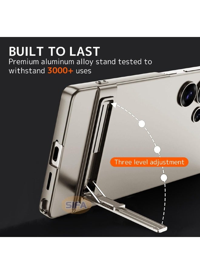 جي كي كي جراب Samsung Galaxy S25 Ultra مع حامل، جراب نحيف بحامل ثلاثي الاتجاهات لهاتف Samsung S25 Ultra، جراب رفيع مضاد للسقوط ومضاد للصدمات ومضاد للاصفرار ومضاد للخدش لهاتف Galaxy S25 Ultra مقاس 6.9 بوصة، رمادي تيتانيوم  - Image 3