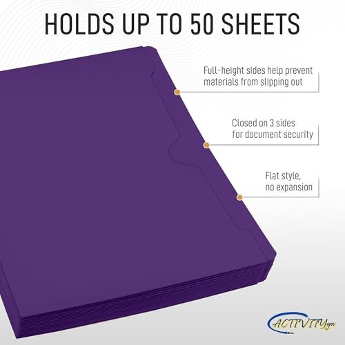 ACTIVITYYA Purple File Jackets, Flat-No Expansion, Letter Size, Reinforced Straight-Cut Tab, 10 Pack - Image 3