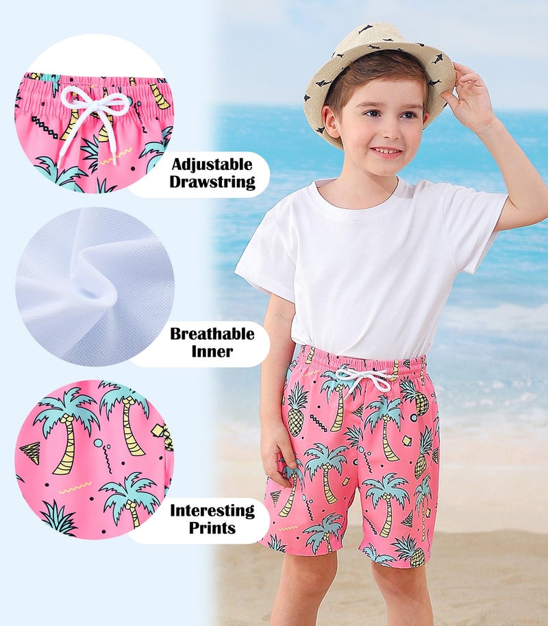 ZenGents Boys Swim Trunks Size 8 Swimsuit Shorts Quick Dry Swimming Trunks Bathing Suit 2 in 1 Board Shorts Sports Beach Palmpineapple Pink - Image 2