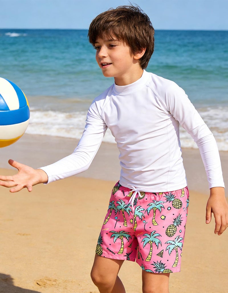 ZenGents Boys Swim Trunks Size 8 Swimsuit Shorts Quick Dry Swimming Trunks Bathing Suit 2 in 1 Board Shorts Sports Beach Palmpineapple Pink - Image 5
