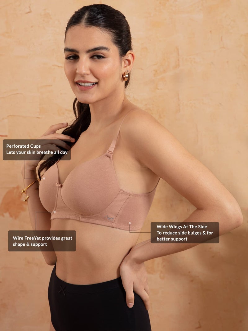 NYKD (NYB198 Cotton Lightly Padded & Non Wired T-Shirt Bra for Women | Medium Coverage Bra with Soft Detachable Straps | Ideal for All Day Comfort - Nude - Image 3