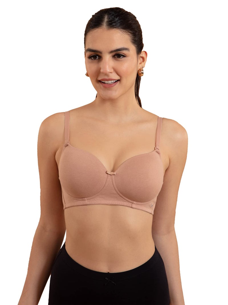 NYKD (NYB198 Cotton Lightly Padded & Non Wired T-Shirt Bra for Women | Medium Coverage Bra with Soft Detachable Straps | Ideal for All Day Comfort - Nude - Image 1