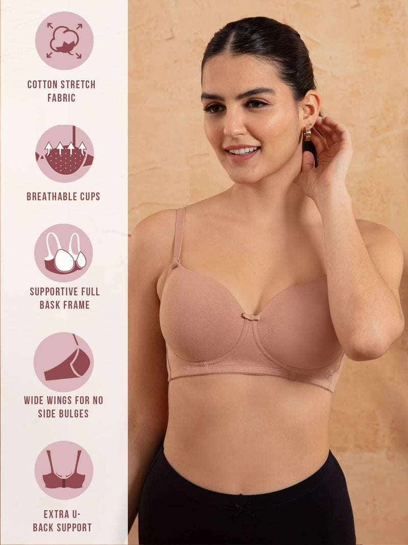 NYKD (NYB198 Cotton Lightly Padded & Non Wired T-Shirt Bra for Women | Medium Coverage Bra with Soft Detachable Straps | Ideal for All Day Comfort - Nude - Image 2