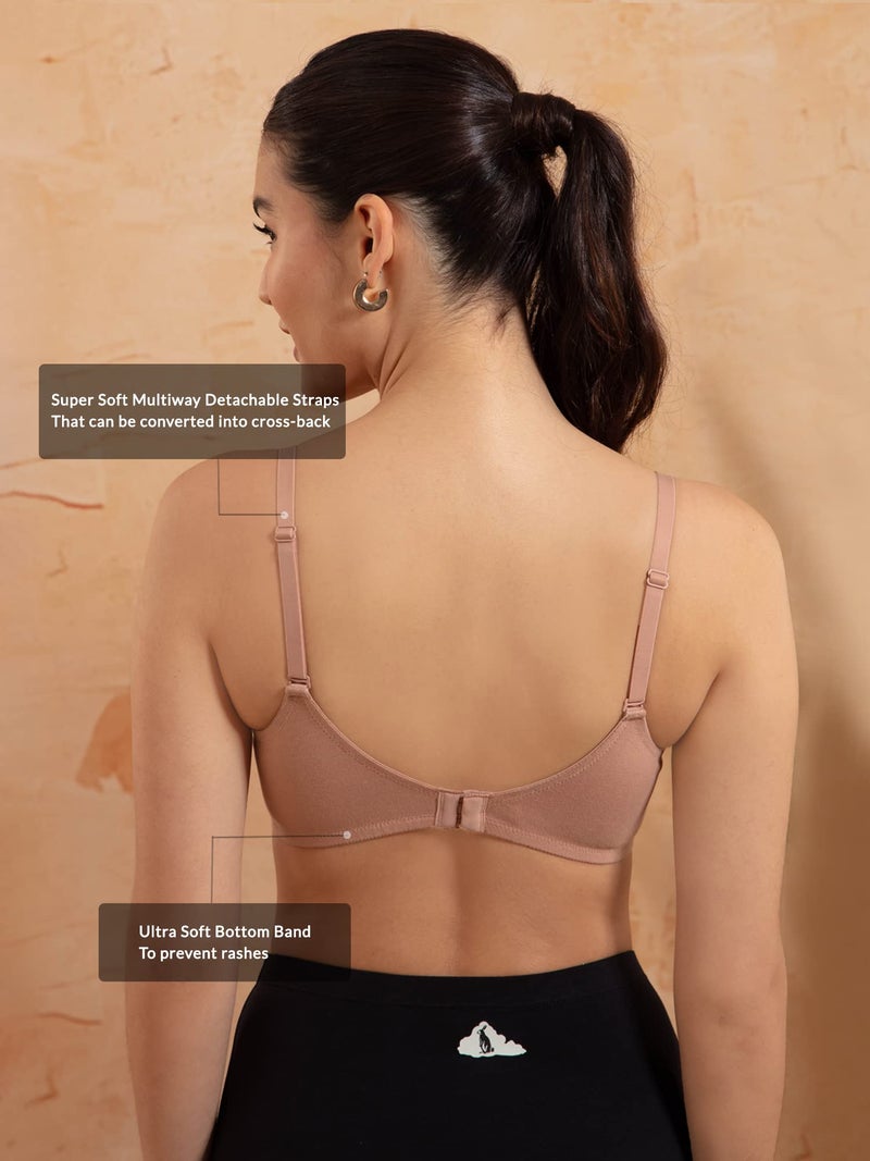NYKD (NYB198 Cotton Lightly Padded & Non Wired T-Shirt Bra for Women | Medium Coverage Bra with Soft Detachable Straps | Ideal for All Day Comfort - Nude - Image 4