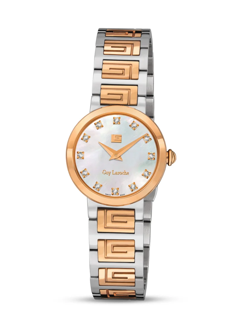 غاي لاروش Ariane Watch for Women with Silver and Rosegold Bracelet 25 mm 5 Atm