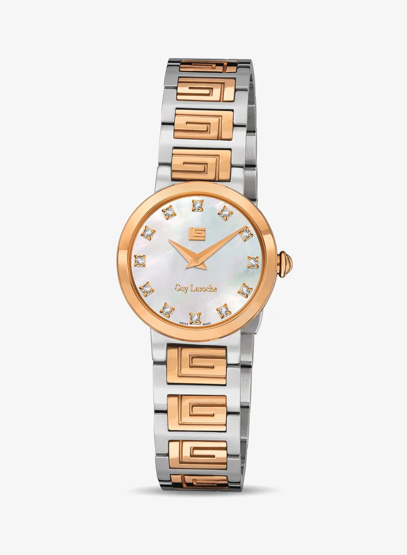 غاي لاروش Ariane Watch for Women with Silver and Rosegold Bracelet 25 mm 5 Atm