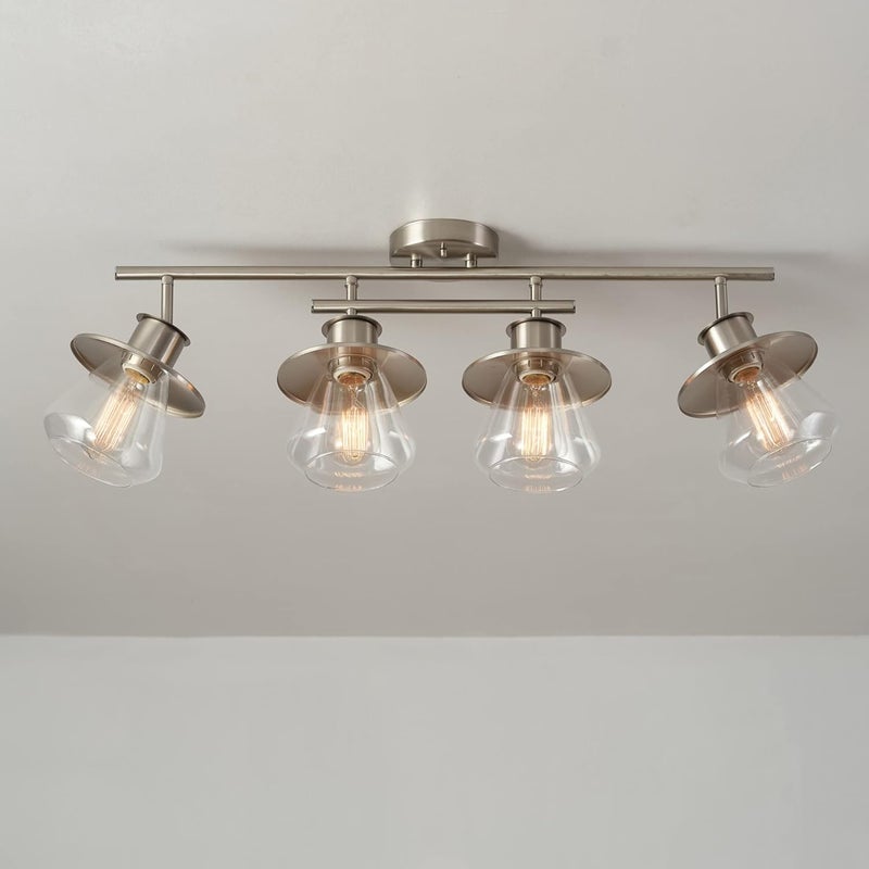 Globe Electric 57504 4-Light Track Lighting, Brushed Nickel, Center Bar Detail, Clear Glass Shades - Image 4
