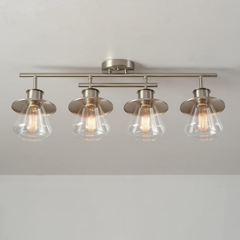 Globe Electric 57504 4-Light Track Lighting, Brushed Nickel, Center Bar Detail, Clear Glass Shades - Image 5