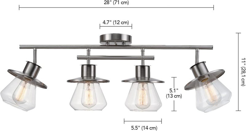 Globe Electric 57504 4-Light Track Lighting, Brushed Nickel, Center Bar Detail, Clear Glass Shades - Image 2