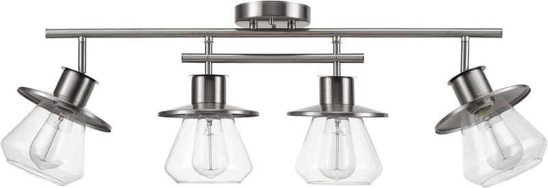 Globe Electric 57504 4-Light Track Lighting, Brushed Nickel, Center Bar Detail, Clear Glass Shades - Image 1