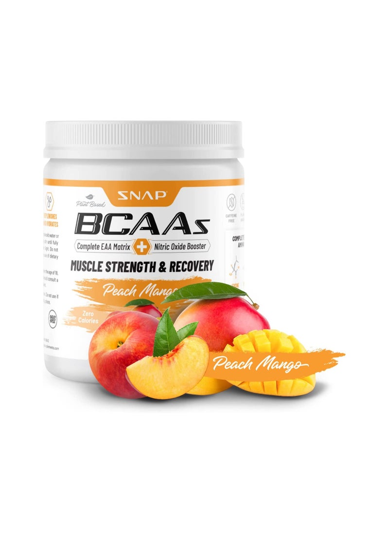 SNAP SUPPLEMENTS - BCAAs Muscle Strength and Recovery -Zero suger Naturally Sweetened Suppors Quick  Recovery,Promotes Strength Replenishes and Hydrates Peach Mango Dietary Suppiement NT WT 9.77 Oz (277g) - Image 1