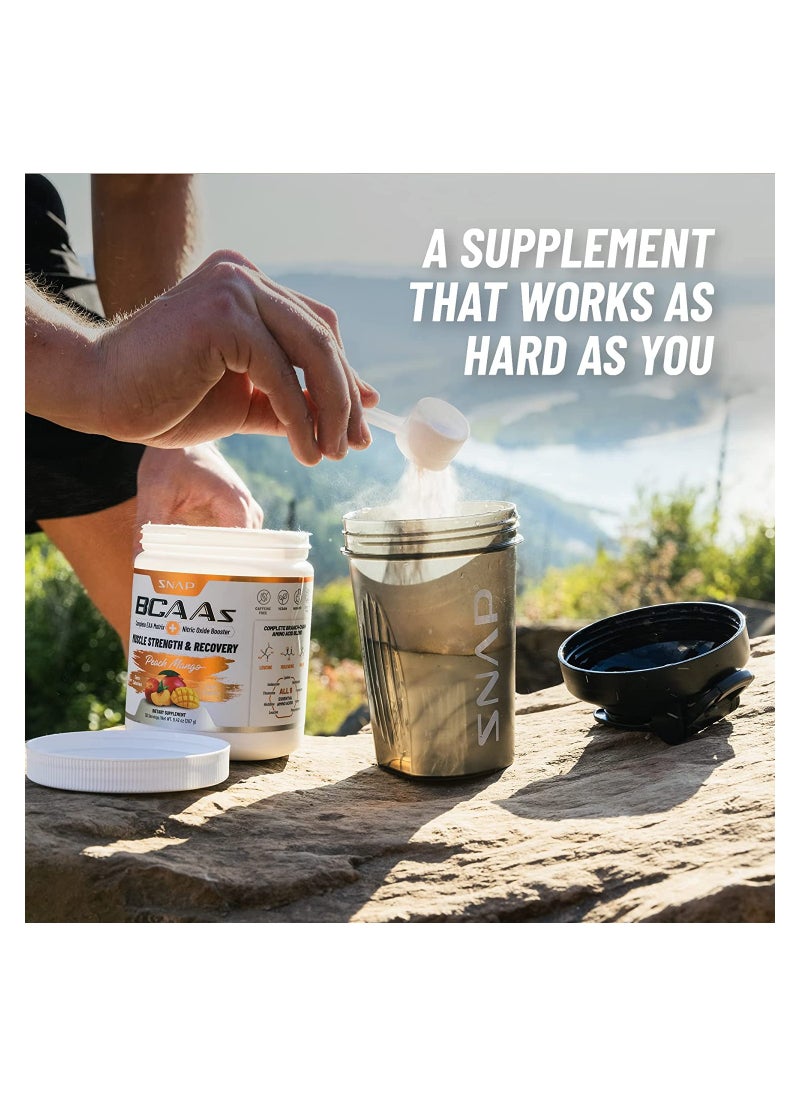 SNAP SUPPLEMENTS - BCAAs Muscle Strength and Recovery -Zero suger Naturally Sweetened Suppors Quick  Recovery,Promotes Strength Replenishes and Hydrates Peach Mango Dietary Suppiement NT WT 9.77 Oz (277g) - Image 1