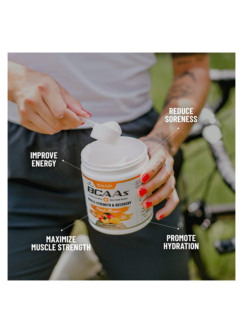 SNAP SUPPLEMENTS - BCAAs Muscle Strength and Recovery -Zero suger Naturally Sweetened Suppors Quick  Recovery,Promotes Strength Replenishes and Hydrates Peach Mango Dietary Suppiement NT WT 9.77 Oz (277g) - Image 1