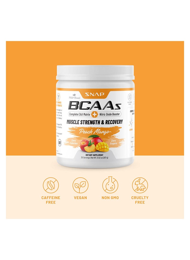 SNAP SUPPLEMENTS - BCAAs Muscle Strength and Recovery -Zero suger Naturally Sweetened Suppors Quick  Recovery,Promotes Strength Replenishes and Hydrates Peach Mango Dietary Suppiement NT WT 9.77 Oz (277g) - Image 1