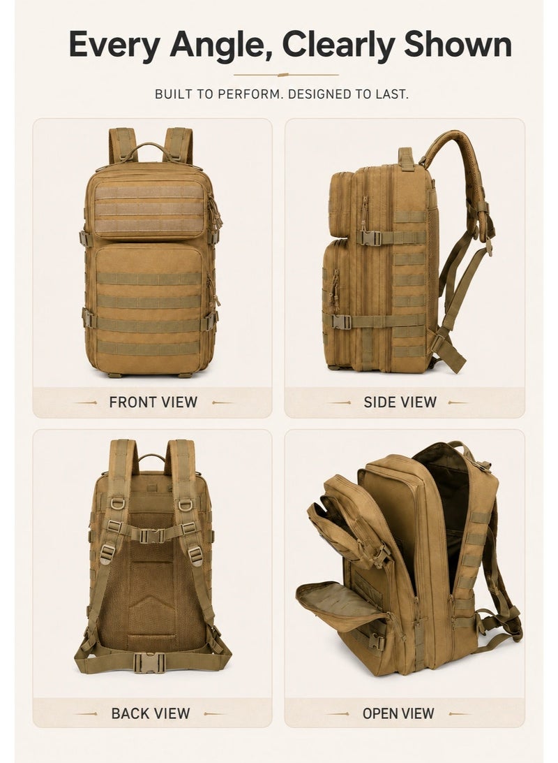FANGFANGOTD 56L-75L Military Tactical Backpack Large Day Backpack for Men 3 Days Assault Pack Bug Out Bag Water Resistant and Heavy Duty Hiking Treeking Rucksack ï¼ˆBrownï¼‰ - Image 3