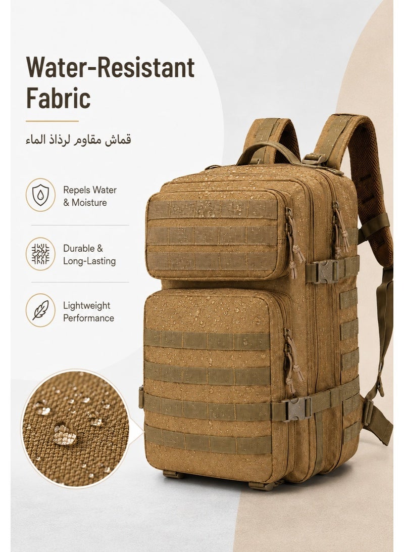 FANGFANGOTD 56L-75L Military Tactical Backpack Large Day Backpack for Men 3 Days Assault Pack Bug Out Bag Water Resistant and Heavy Duty Hiking Treeking Rucksack ï¼ˆBrownï¼‰ - Image 5