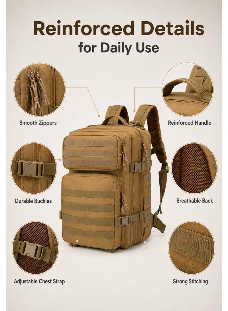 FANGFANGOTD 56L-75L Military Tactical Backpack Large Day Backpack for Men 3 Days Assault Pack Bug Out Bag Water Resistant and Heavy Duty Hiking Treeking Rucksack ï¼ˆBrownï¼‰ - Image 4