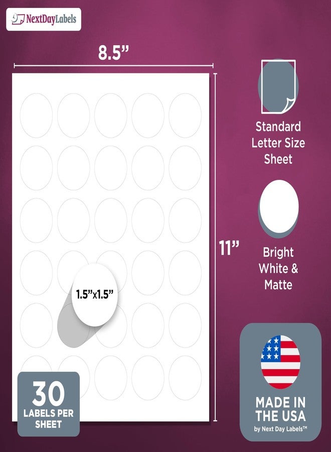 NextDayLabels 1.5 Inch Round Circle Stickers White Blank Labels for Laser Inkjet Printer - 30 Per Sheet Self-Adhesive Jar Candle Product Made in USA - 750 Labels - Image 2
