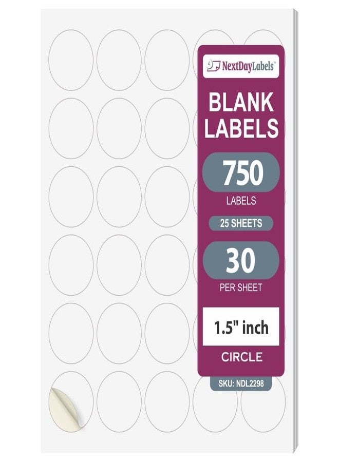 NextDayLabels 1.5 Inch Round Circle Stickers White Blank Labels for Laser Inkjet Printer - 30 Per Sheet Self-Adhesive Jar Candle Product Made in USA - 750 Labels - Image 1