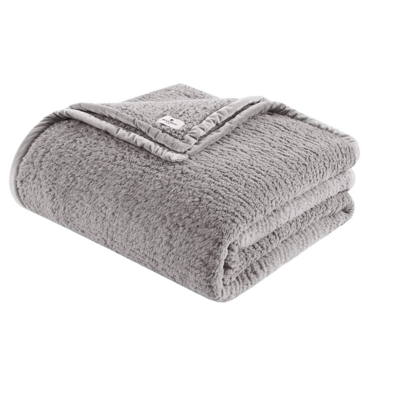 Woolrich Burlington Berber Blanket Super Soft Cozy Lightweight Cover with Luxrurious Velvet Binding Modern Trendy All Season Bedspread BeddingSet Twin 66x90 Grey - Image 1